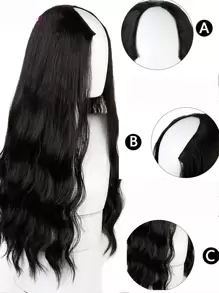 Extensión del pelo en forma de V sintético con onda onda de agua textura con 5 clips - Negro - Ver 2