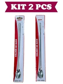 Kit 2 Pcs Colher Bailarina Para Suco Drinks Em Aço Inox 30cm - Cinza - Visão 1