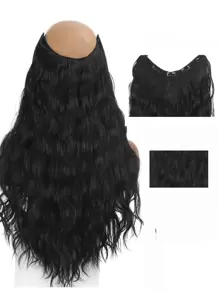 Extensión del pelo en forma de V sintético con onda onda de agua textura con 5 clips - Negro - Ver 3