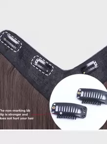 Extensión del pelo en forma de V sintético con onda onda de agua textura con 5 clips - Negro - Ver 5