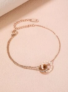 1入組時尚不銹鋼方晶鋯石裝飾雙環圓形手鏈適合女士日常裝飾