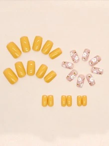 24入組短迷人花和蜜蜂假指甲帶1入組指甲銼和1入組果凍凝膠 - 彩色 - 查看 3