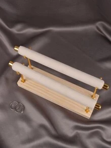 1 件装天鹅绒戒指展示架木质底座双层可拆卸珠宝戒指架展示柜 - 米色 - 查看 8