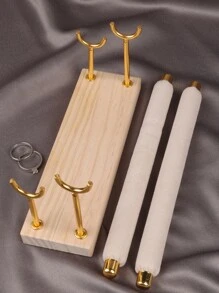 1 件装天鹅绒戒指展示架木质底座双层可拆卸珠宝戒指架展示柜 - 米色 - 查看 9