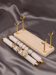 1 件装天鹅绒戒指展示架木质底座双层可拆卸珠宝戒指架展示柜 - 米色 - 查看 5
