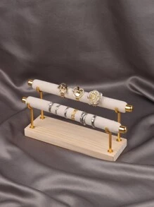 1 件装天鹅绒戒指展示架木质底座双层可拆卸珠宝戒指架展示柜 - 米色 - 查看 2
