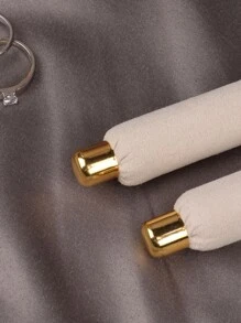 1 件装天鹅绒戒指展示架木质底座双层可拆卸珠宝戒指架展示柜 - 米色 - 查看 10