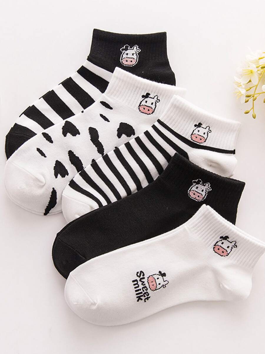 5pairs/Set Men's Cow Striped Boat Socks - Multicolor - View 1