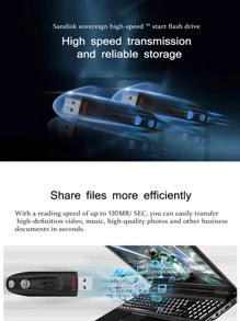 SanDisk Ultra USB 3.0閃存盤CZ48 USB閃存盤16GB 32GB 64GB 128GB 256GB，最高可達100MB/S，黑色隨身碟 - 黑色 - 查看 7