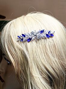 1件优雅新娘发饰，镶嵌蓝色锆石，公主皇冠婚礼发梳，适合日常佩戴 - 銀色 - 查看 2