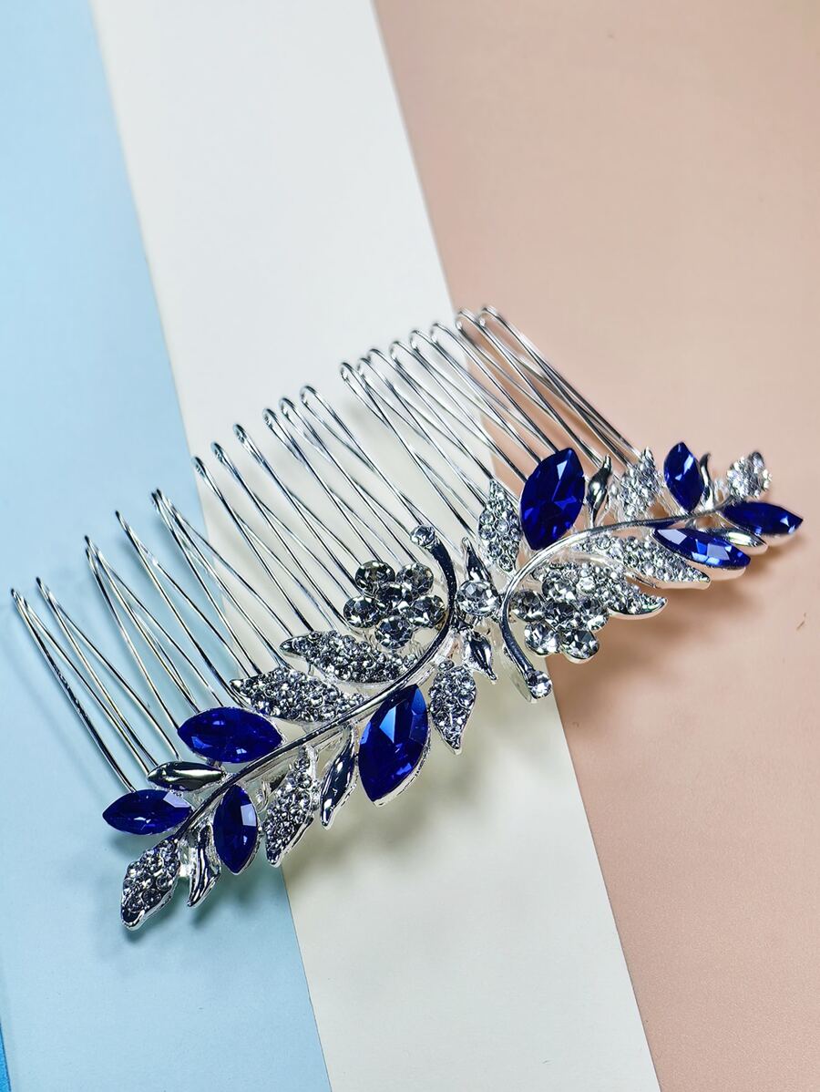 1件优雅新娘发饰，镶嵌蓝色锆石，公主皇冠婚礼发梳，适合日常佩戴 - 銀色 - 查看 1