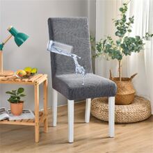 1pc Waterproof Chair Covers For Dining Room, Dining Chair Cover Protectors Stretch Kitchen Parson Slipcovers(Leaves,Dark Grey) - Dark Grey - View 1