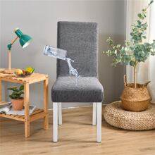 1pc Waterproof Chair Covers For Dining Room, Dining Chair Cover Protectors Stretch Kitchen Parson Slipcovers(Leaves,Dark Grey) - Dark Grey - View 3