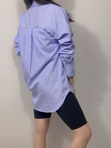 LA PRINCESA Camisa con estampado de rayas de hombros caídos - Azul - Ver 3