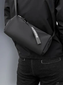 Men's Adjustable Strap Messenger Bag Ins Japanese Cool Shoulder Bag Street College Multi-Functional Cylinder Bag Black Travel Essentials Gym Side Bags - Black - View 2