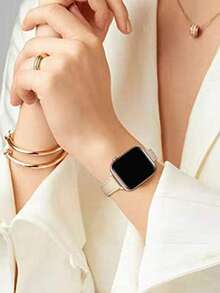 1 条女士皮革表带，兼容 Apple Watch 表带 Ultra/Se/8/7/6/5/4/3/2/1，细腰设计，尺寸 38/40/41/42/44/45/49 毫米 - 米色 - 查看 4