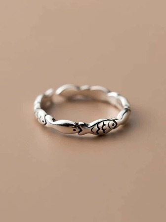 1pc Vintage & Fashionable & Minimalist Thai Silver Little Fish Ring