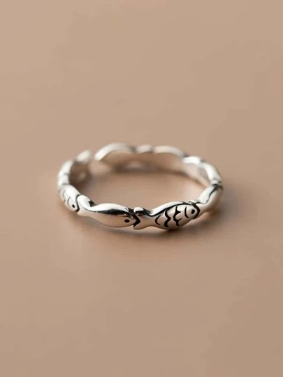 1pc Vintage & Fashionable & Minimalist Thai Silver Little Fish Ring
