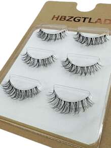 HBZGTLAD 3 Pairs Natural Short False Eyelashes, Transparent Stems, Suitable For Natural Makeup Look - Black - View 1