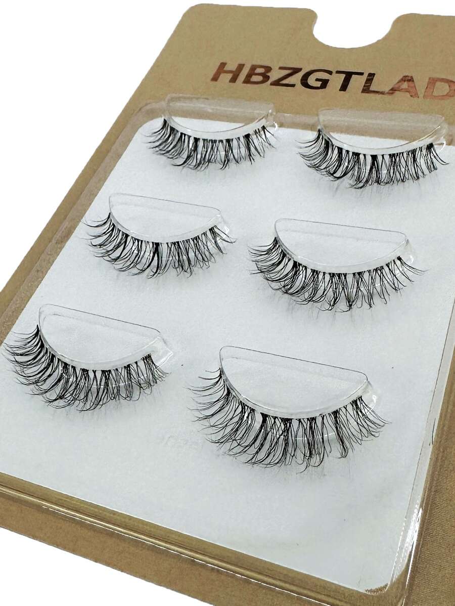 HBZGTLAD 3 Pairs Natural Short False Eyelashes, Transparent Stems, Suitable For Natural Makeup Look - Black - View 1
