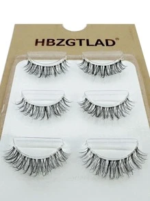 HBZGTLAD 3 Pairs Natural Short False Eyelashes, Transparent Stems, Suitable For Natural Makeup Look - Black - View 5