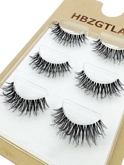 HBZGTLAD 3 أزواج من رموش صناعية قصيرة طبيعية مع سيقان شفافة لإطلالة مكياج عارية، رموش شريطية، رموش، رموش صناعية