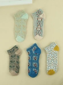 5雙花卉圖案短襪 - 彩色 - 查看 3