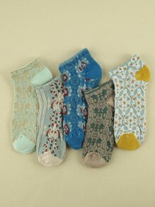 5雙花卉圖案短襪 - 彩色 - 查看 1