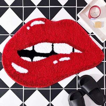 Tapis de bain sexy antidérapant à lèvres rouges floquées, tapis décoratif pour la maison, tapis de bain doux, confortable et absorbant, lavable. Décoration de salle de bain, tapis de sol, tapis d'entrée, décoration d'automne, accessoires de salle de bain, décoration d'entrée