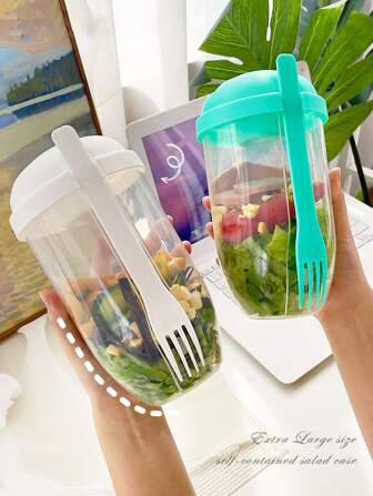 大容量沙拉杯,附匙羹、蓋子和叉子,適合辦公室、學生的早餐杯,減脂且攜帶方便的梅森杯