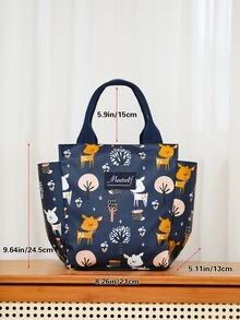 حقيبة غداء معزولة بطبعة حيوانات كرتونية من قماش أكسفورد، حقيبة غداء كبيرة السعة مناسبة للرجال والنساء، ضروريات السفر