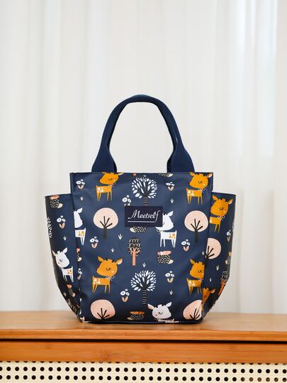 1 قطعة حقيبة غداء معزولة مطبوعة بطبعات حيوانات كرتونية من قماش أكسفورد