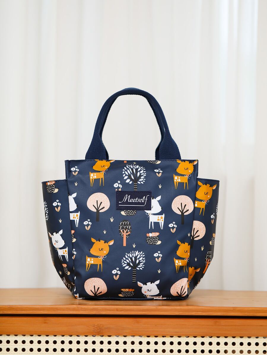 حقيبة غداء معزولة بطبعة حيوانات كرتونية من قماش أكسفورد، حقيبة غداء كبيرة السعة مناسبة للرجال والنساء، ضروريات السفر