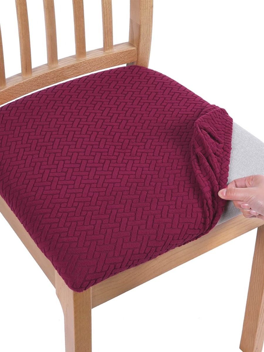 Jacquard Chair Seat Cover Dining Room Chair Slipcover Burgundy 1pc - Burgundy - View 1