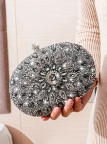 Túi ly hợp thời trang lấp lánh lấp lánh, sequin, sang trọng, sáng bóng với dây đeo chuỗi kim loại cho túi buổi tối, hoa túi ăn tối, trang trí pha lê, kim cương giả cho cô gái dự tiệc, phụ nữ, cô dâu Hoàn hảo cho bữa tiệc, đám cưới, vũ hội, bữa tối / tiệc , Cho Cocktail - Bạc - Xem 1