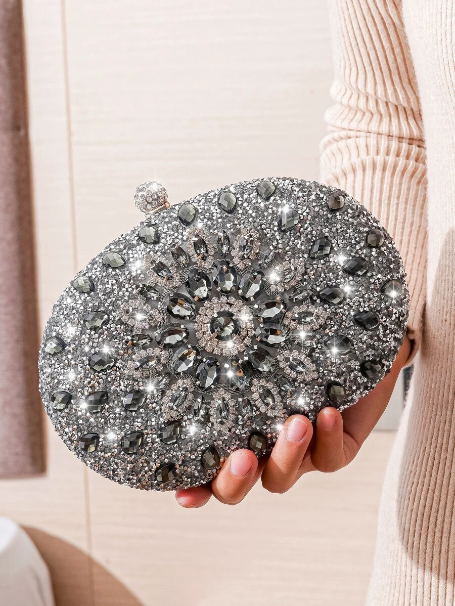 Túi ly hợp thời trang lấp lánh lấp lánh, sequin, sang trọng, sáng bóng với dây đeo chuỗi kim loại cho túi buổi tối, hoa túi ăn tối, trang trí pha lê, kim cương giả cho cô gái dự tiệc, phụ nữ, cô dâu Hoàn hảo cho bữa tiệc, đám cưới, vũ hội, bữa tối / tiệc , Cho Cocktail - Bạc - Xem 1