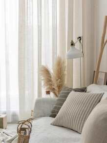 1入組復古日式亞麻混紡木紋紗簾，半透明防塵 - 米色 - 查看 8