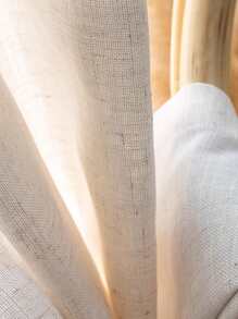 1入組復古日式亞麻混紡木紋紗簾，半透明防塵 - 米色 - 查看 10