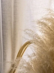 1入組復古日式亞麻混紡木紋紗簾，半透明防塵 - 米色 - 查看 6