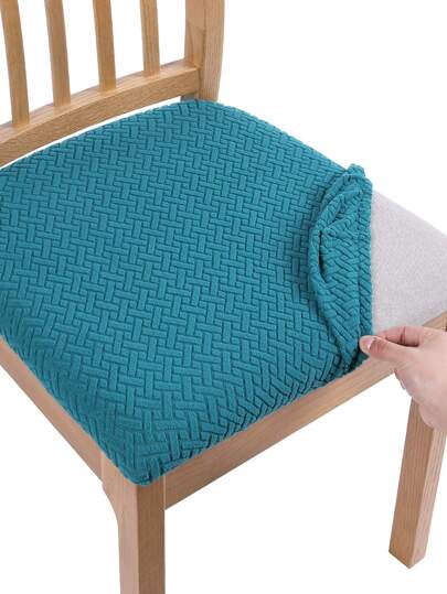 Jacquard Chair Seat Cover Dining Room Chair Slipcover Turquoise 1pc