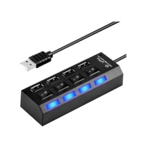 Hub USB com 4 Entradas USB 2.0 de Alta Velocidade com Botão Liga Desliga - Preto - Visão 1