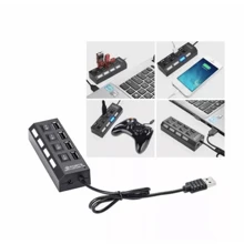 Hub USB com 4 Entradas USB 2.0 de Alta Velocidade com Botão Liga Desliga - Preto - Visão 5