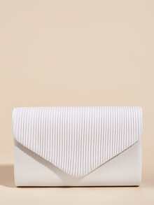 時尚百褶翻蓋手拿包帶金屬鏈帶 - 白色 - 查看 2