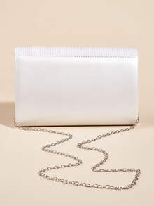 時尚百褶翻蓋手拿包帶金屬鏈帶 - 白色 - 查看 5