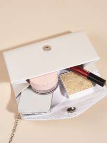 時尚百褶翻蓋手拿包帶金屬鏈帶 - 白色 - 查看 7