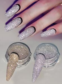 FULL BEAUTY 2盒子反光美甲金屬亮絲碎鑽石粉末狀閃光熒光燈熒光色 - 彩色 - 查看 1