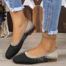 2023 年新款针织高跟鞋，粗跟中跟尖头一脚蹬高跟鞋，时尚百搭，韩版风格 - 黑與白 - 查看 3