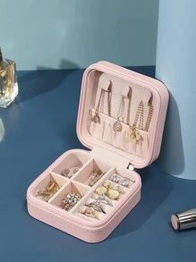 1pc Portable Travel Jewelry Storage Box, Jewelry Necklace Ring Organizing Case - Pink - View 6
