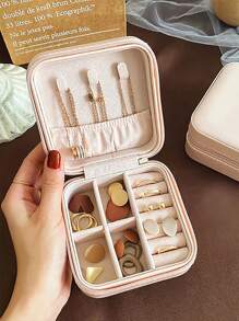 1pc Portable Travel Jewelry Storage Box, Jewelry Necklace Ring Organizing Case - Pink - View 1