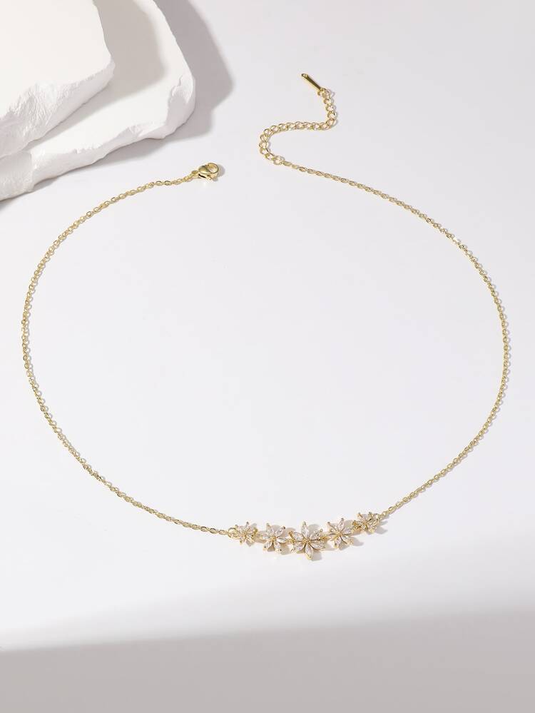 Hihho 1pc Flower Design Cz Stone Inlaid Delicate Women's Collarbone Chain For Gift, Date Valentines,Mom,Mother,Mother's Day,Gift